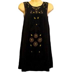 Ella Moss Cute Black Sundress w Floral lace Inset Size XS Embroidered Mini Boho